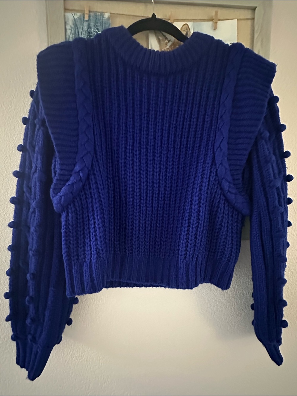 Farm Rio Women’s Medium Blue Chunky Knit Sweater Ball Sleeve